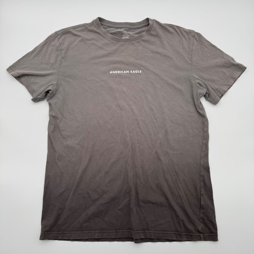 American Eagle Mens Grey Ombre Dip Dye Short Sleeve Graphic T-Shirt Size Small